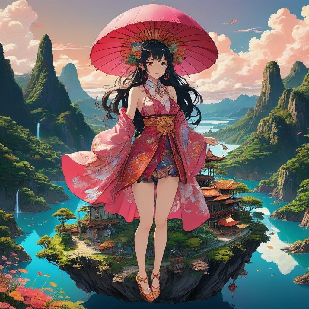 A vibrant collage featuring diverse characters from adult anime and manga, set against an imaginative backdrop filled with fantasy elements and fetish culture motifs. Incorporate a mix of playful expressions and intricate costumes, showcasing various themes within hentai. Use bold colors to highlight the artistic styles, while integrating subtle hints of cultural references. The overall composition should evoke curiosity and adventure in the realm of adult animation. comic style. vibrant colors. dynamic composition.