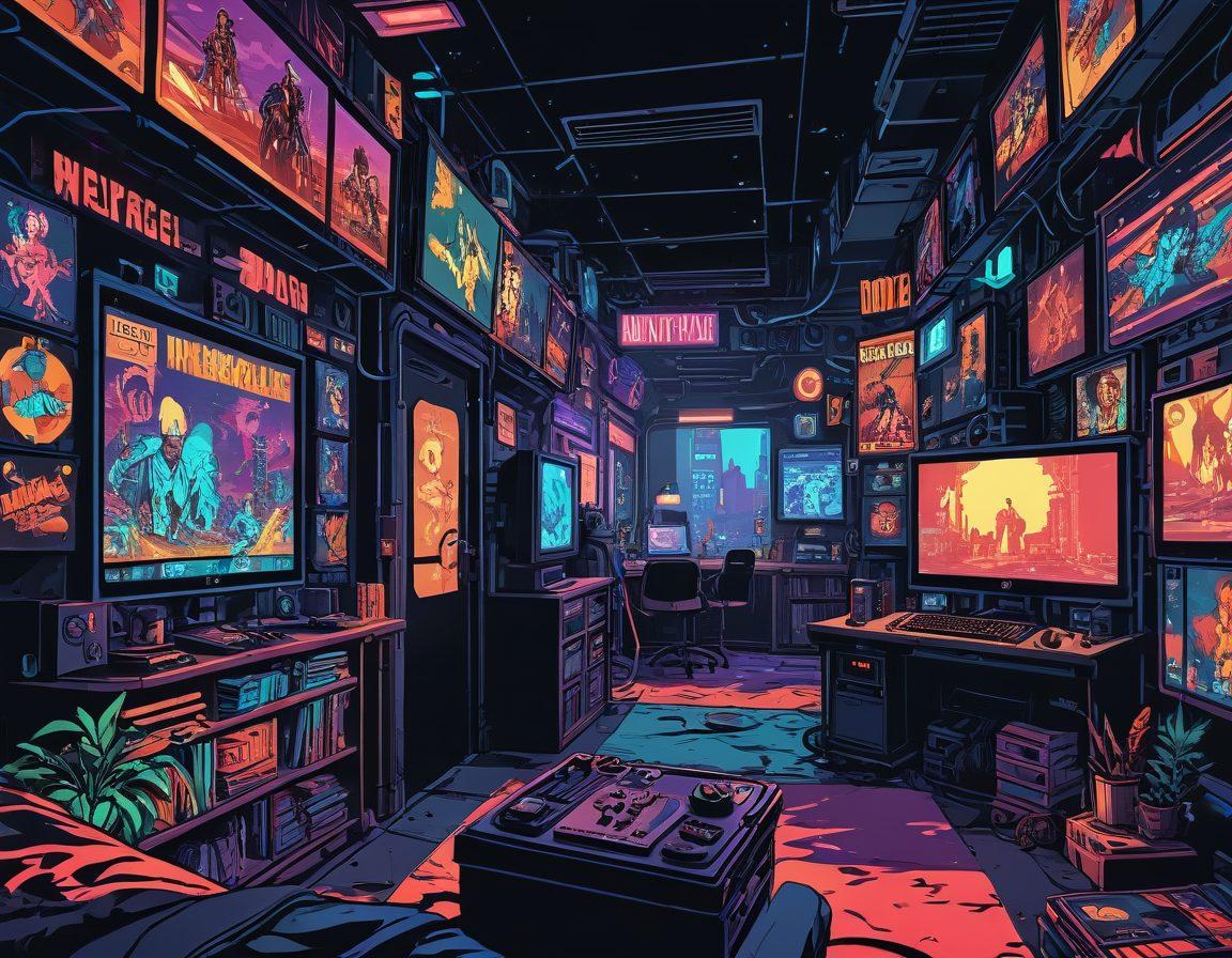 A seamless blend of graphic novel elements and adult gaming themes, featuring stylized characters in dynamic poses. The background transitions from comic book-style panels to a vibrant, immersive game world, incorporating elements like bold text bubbles and pixelated landscapes. The color palette should oscillate between bright, energetic tones and darker, more sensual hues, capturing the spectrum of adult content. Incorporate subtle references to both graphic novels and hentai games, like panels, speech jets, and controller icons. super-realistic. vibrant colors. mixed media.
